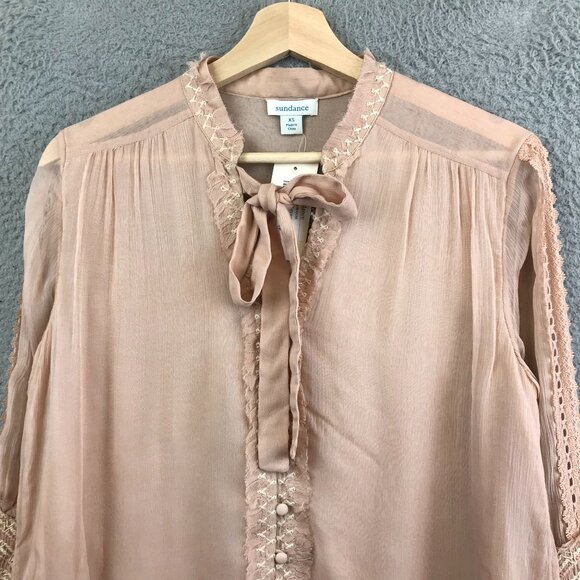 New Sundance Womens Sophia Blouse XS Peach Lace Long Sleeve Button Detail - Picture 3 of 11